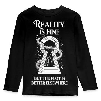 Reality Is Fine Fantasy Keyhole Book Shirt - Kids' Premium Longsleeve Shirt - black - Front - AI Model Kid Male (0cm)