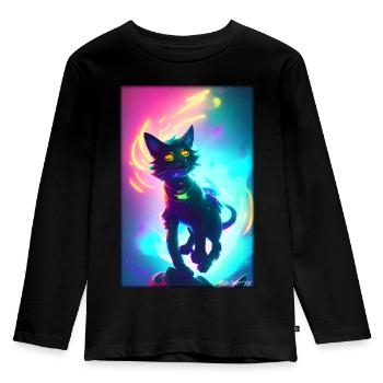 Space Cyber Cat Future Pet Cat Love - T-shirt manches longues Premium Enfant - noir - Devant - AI Model Kid Male (0cm)