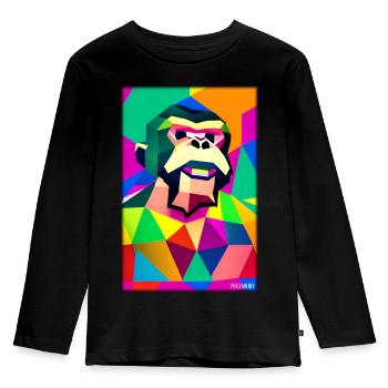Affe Polygon Tiere Wildnis Zoo Afrika Safari - Kinder Premium Bio Langarmshirt - Schwarz - Vorne - AI Model Kid Male (0cm)