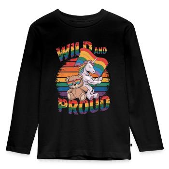Teddy bear and unicorn LGBTQ rainbow flag - Kids' Premium Longsleeve Shirt - black - Front - AI Model Kid Male (0cm)
