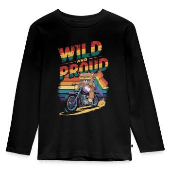 Teddy Bear Rides Motorcycle LGBTQ Rainbow Banner - Kids' Premium Longsleeve Shirt - black - Front - AI Model Kid Male (0cm)