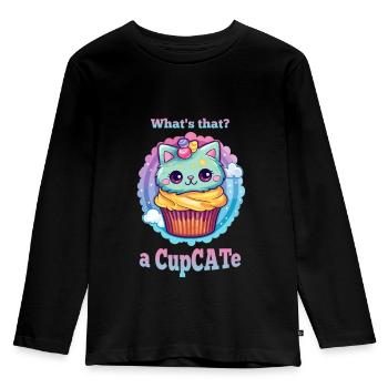 Sweet CupCATe - Cute Cupcake Cat Design - Kinder Premium Bio Langarmshirt - Schwarz - Vorne - AI Model Kid Male (0cm)