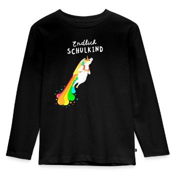 Endlich Schulkind Einhorn Rakete Einschulung - Kinder Premium Bio Langarmshirt - Schwarz - Vorne - AI Model Kid Male (0cm)