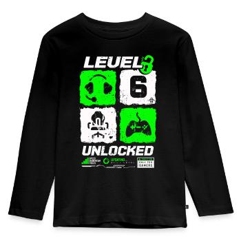 Niveau débloqué Gamer Anniversaire 6 ans - T-shirt manches longues Premium Enfant - noir - Devant - AI Model Kid Male (0cm)