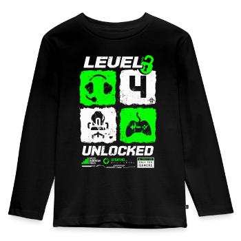 Niveau débloqué Gamer Anniversaire 4 ans - T-shirt manches longues Premium Enfant - noir - Devant - AI Model Kid Male (0cm)