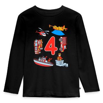 Firefighters 4 years birthday boys children - Kids' Premium Longsleeve Shirt - black - Front - AI Model Kid Male (0cm)