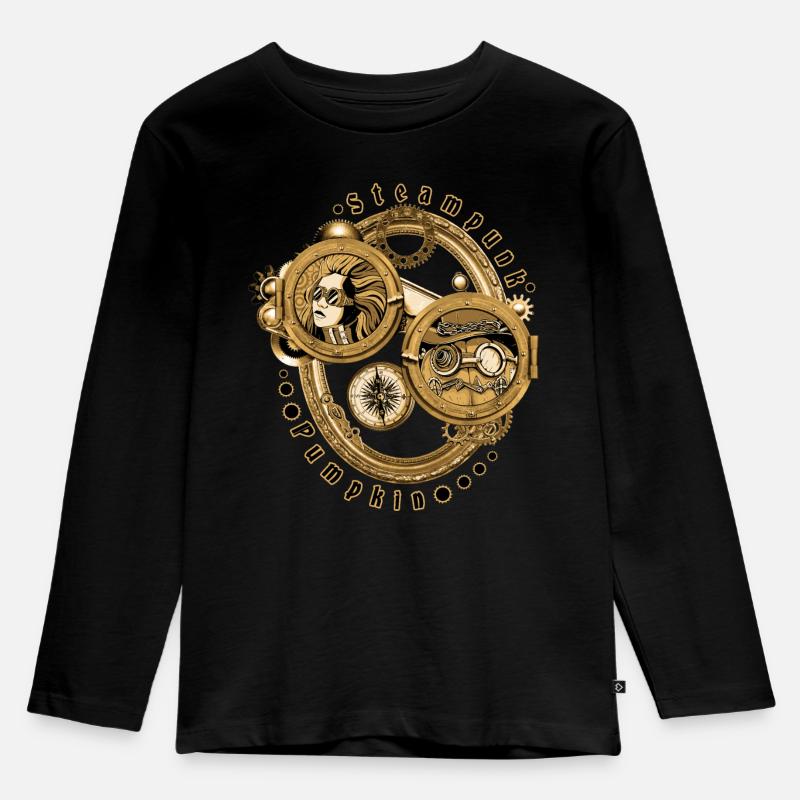 Steampunk Kürbis - Kinder Premium Bio Langarmshirt - Schwarz