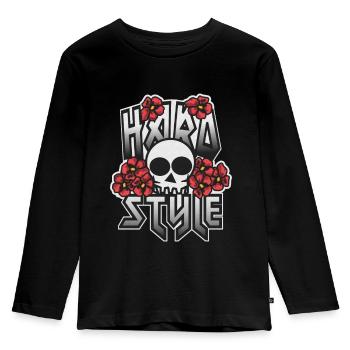 HARD STYLE in Blumen eingebetteter Schädel - Kinder Premium Bio Langarmshirt - Schwarz - Vorne - AI Model Kid Male (0cm)