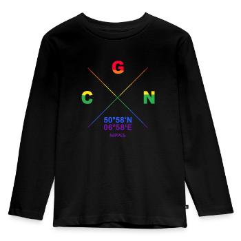 CGN Nippes Veedel Koordinaten Gay Pride CSD - Kinder Premium Bio Langarmshirt - Schwarz - Vorne - AI Model Kid Male (0cm)