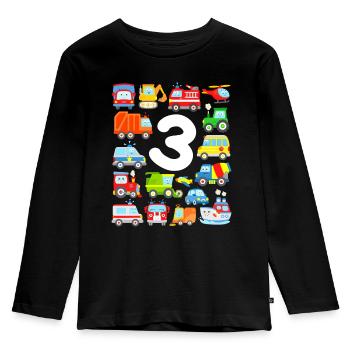 3ème anniversaire garçons enfants 3 ans voiture véhicule - T-shirt manches longues Premium Enfant - noir - Devant - AI Model Kid Male (0cm)