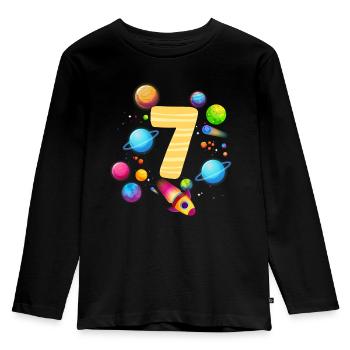 7ème anniversaire Garçons 7 ans Planète Anniversaire - T-shirt manches longues Premium Enfant - noir - Devant - AI Model Kid Male (0cm)