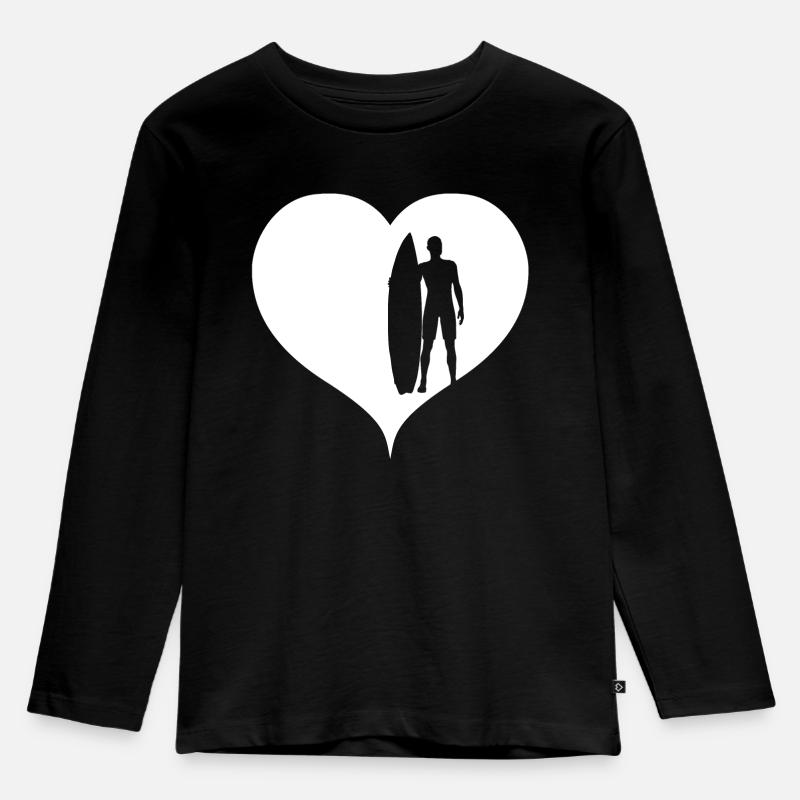 Surfer Herz weiß - Kinder Premium Bio Langarmshirt - Schwarz