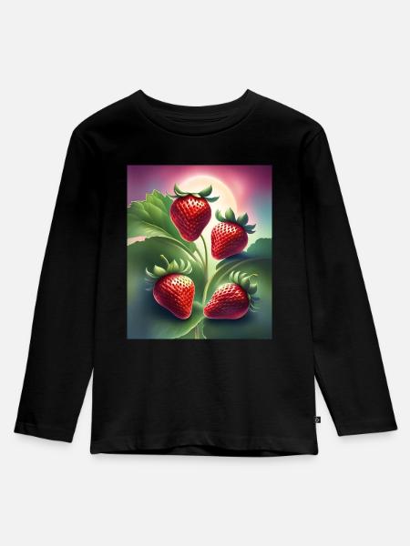 Vier leckere Erdbeeren - Kinder Premium Bio Langarmshirt - Schwarz