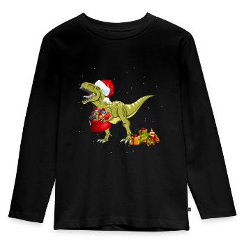 Dino avec bonnet de Noël pour Noël - T-shirt manches longues Premium Enfant - noir - Devant - AI Model Kid Male (0cm)