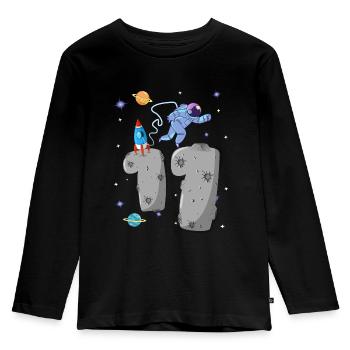 Astronaut mit Rakete auf Asteroid 11. Geburtstag - Kinder Premium Bio Langarmshirt - Schwarz - Vorne - AI Model Kid Male (0cm)