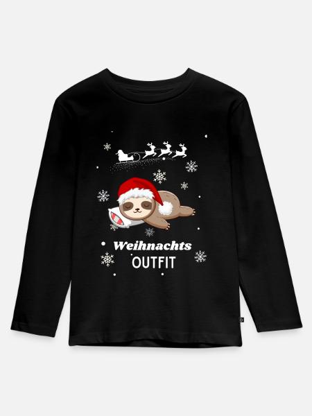 Weihnachts OUTFIT Faultier - Kinder Premium Bio Langarmshirt - Schwarz