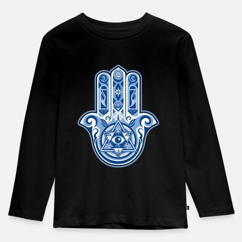 Hamsa Hand der Fatima, Glück & Schutz Symbol - Kinder Premium Bio Langarmshirt - Schwarz