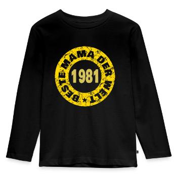 Jahr 1981 - Kinder Premium Bio Langarmshirt - Schwarz - Vorne - AI Model Kid Male (0cm)