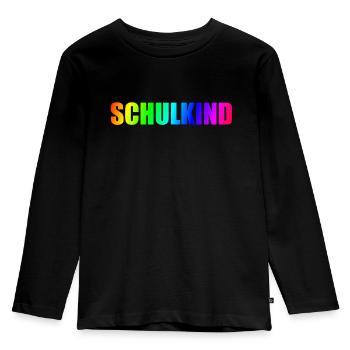 SCHULKIND 2025 - EINSCHULUNG - REGENBOGENFARBEN - Kinder Premium Bio Langarmshirt - Schwarz - Vorne - AI Model Kid Male (0cm)