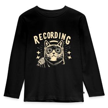 Podcast Host Podcaster Katze Audiobeitrag Geschenk - Kinder Premium Bio Langarmshirt - Schwarz - Vorne - AI Model Kid Male (0cm)