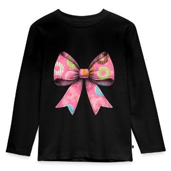 Coquette Bogen Donuts Krapfen Sprinkles Muster - Kinder Premium Bio Langarmshirt - Schwarz - Vorne - AI Model Kid Male (0cm)