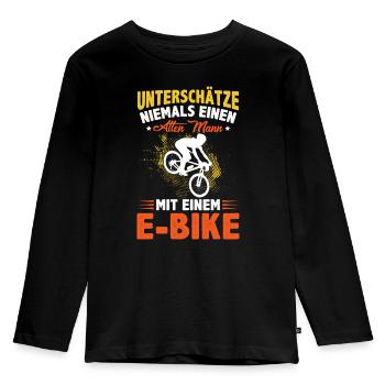 Lustiger Radfahrer Spruch Alte Mann E-Bike Fahrrad - Kinder Premium Bio Langarmshirt - Schwarz - Vorne - AI Model Kid Male (0cm)