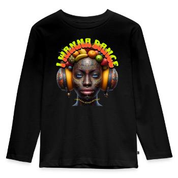 I WANNA DANCE - Cool Woman with Headphones! - Kids' Premium Longsleeve Shirt - black - Front - AI Model Kid Male (0cm)