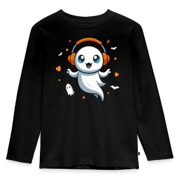 Cute Ghost with Headphones - Halloween - Kids' Premium Longsleeve Shirt - black - Front - AI Model Kid Male (0cm)