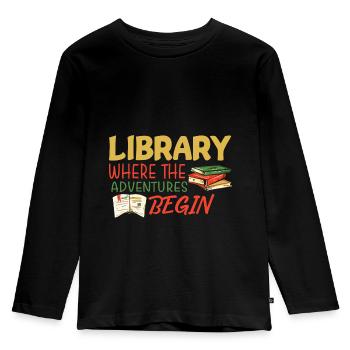 Library Adventure - Kids' Premium Longsleeve Shirt - black - Front - AI Model Kid Male (0cm)