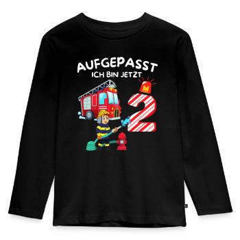 Feuerwehr Feuerwehrauto Geburtstag Junge 2 Jahre - Kinder Premium Bio Langarmshirt - Schwarz - Vorne - AI Model Kid Male (0cm)