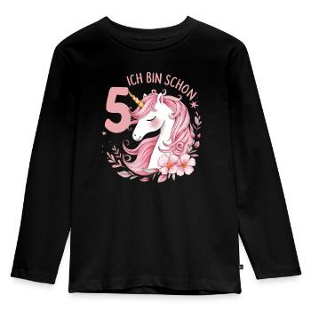 5. Geburtstag Mädchen 5 Jahre Pferd Pferde Einhorn - Kinder Premium Bio Langarmshirt - Schwarz - Vorne - AI Model Kid Male (0cm)