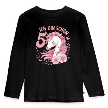 5. Geburtstag Mädchen 5 Jahre Pferd Pferde Einhorn - Kinder Premium Bio Langarmshirt - Schwarz - Vorne - AI Model Kid Male (0cm)