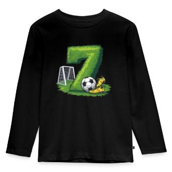 7. Geburtstag 7 Jahre Fußball Fußballspieler - Kinder Premium Bio Langarmshirt - Schwarz - Vorne - AI Model Kid Male (0cm)