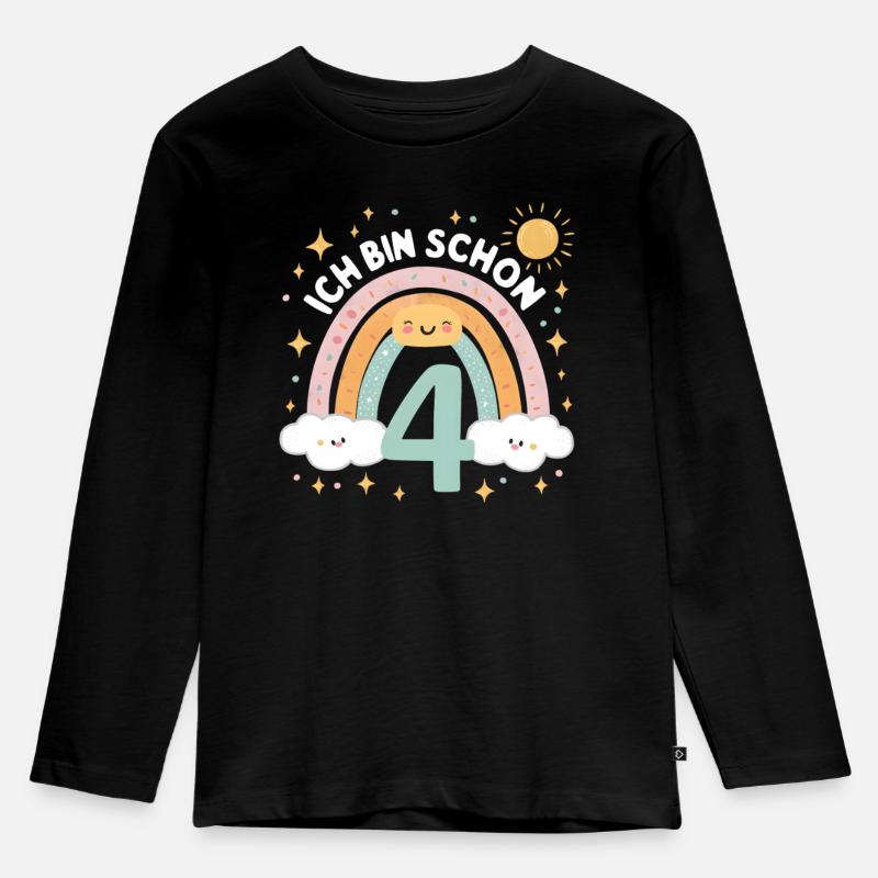 4. Geburtstag Geburtstagsshirt Regenbogen Wolke - Kinder Premium Bio Langarmshirt - Schwarz
