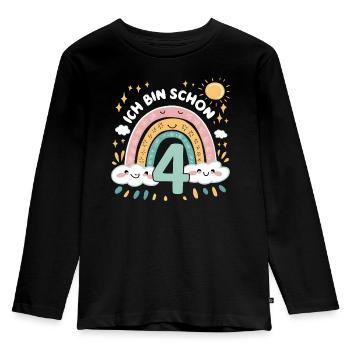 4. Geburtstag Geburtstagsshirt Regenbogen Wolke - Kinder Premium Bio Langarmshirt - Schwarz - Vorne - AI Model Kid Male (0cm)