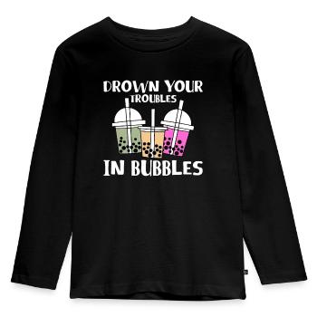 Drown Your Troubles In Bubbles Shirt Boba Tea - Kids' Premium Longsleeve Shirt - black - Front - AI Model Kid Male (0cm)