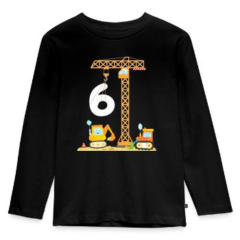 Crane construction site children 6 years boys birthday - Kids' Premium Longsleeve Shirt - black - Front - AI Model Kid Male (0cm)