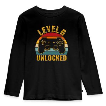 6ème anniversaire - 6 ans de jeu Niveau 6 débloqué - T-shirt manches longues Premium Enfant - noir - Devant - AI Model Kid Male (0cm)