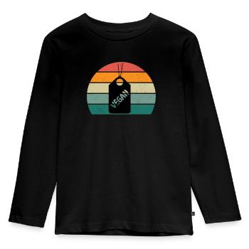 Veganer Veganerin Vegetarier Vegetarierin Pflanze - Kinder Premium Bio Langarmshirt - Schwarz - Vorne - AI Model Kid Male (0cm)