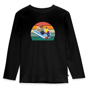 Studying Student Studies Degree Bachelor University - Kids' Premium Longsleeve Shirt - black - Front - AI Model Kid Male (0cm)