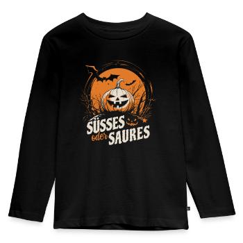 Halloween Kürbis - Süßes oder Saures - Kinder Premium Bio Langarmshirt - Schwarz - Vorne - AI Model Kid Male (0cm)