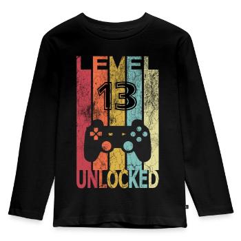 LEVEL 13 UNLOCKED - Kids' Premium Longsleeve Shirt - black - Front - AI Model Kid Male (0cm)