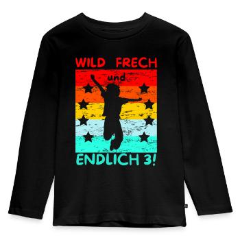 wild frech und endlich 3 3. Geburtstag - Kinder Premium Bio Langarmshirt - Schwarz - Vorne - AI Model Kid Male (0cm)