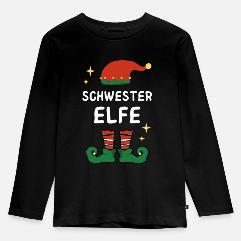 Schwester Elfe - Kinder Premium Bio Langarmshirt - Schwarz