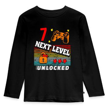 7. Geburtstag Level freigeschaltet - Kinder Premium Bio Langarmshirt - Schwarz - Vorne - AI Model Kid Male (0cm)