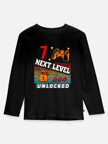 7th birthday level unlocked - Kids' Premium Longsleeve Shirt - black