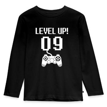 9. Geburtstag Level up - Kinder Premium Bio Langarmshirt - Schwarz - Vorne - AI Model Kid Male (0cm)