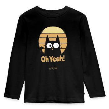 Uplifting retro cat, oh yes cat - Kids' Premium Longsleeve Shirt - black - Front - AI Model Kid Male (0cm)