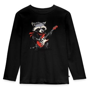 Waschbär Rockmusik - Kinder Premium Bio Langarmshirt - Schwarz - Vorne - AI Model Kid Male (0cm)