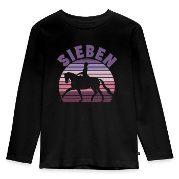 7. Geburtstag Mädchen 7 Jahre Pferd Reiterin - Kinder Premium Bio Langarmshirt - Schwarz - Vorne - AI Model Kid Male (0cm)